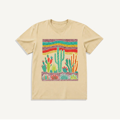 Desert Cactus Skies Print Crew Neck Cotton Tee