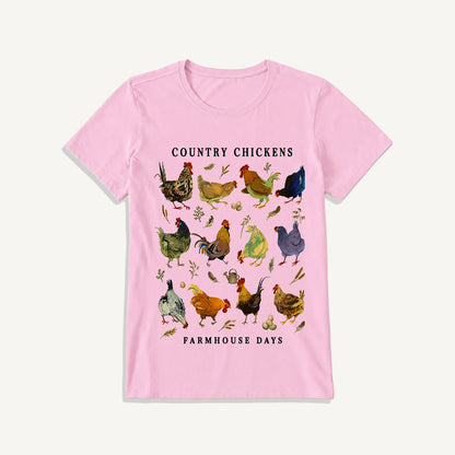 Country Chicken Farmhouse Collection Print Crew Neck Cotton Tee