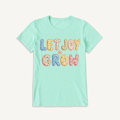 Let Joy Grow Patchwork Print Crew Neck Cotton Tee