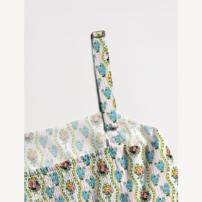 Square Neck Vintage Bouquet Rose Print Wide Straps Maxi Dress With Pockets