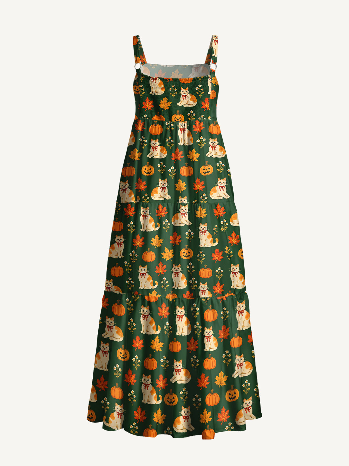 Pumpkin Patch Whiskers Print Wide Straps Maxi Dress With Pockets