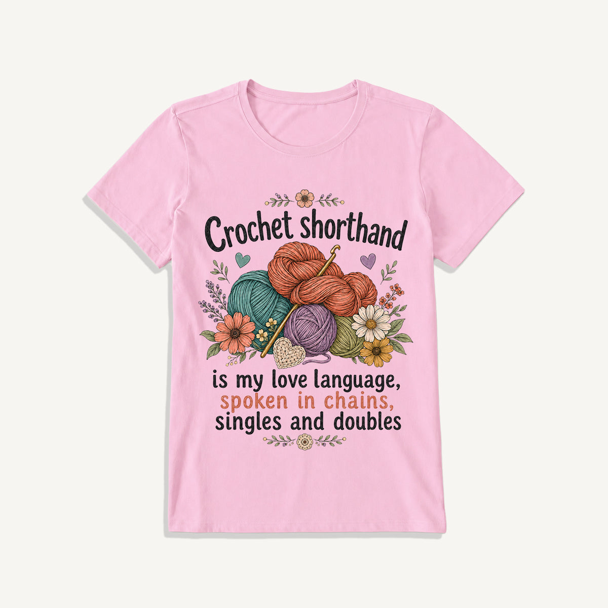 Crochet Love Language Print Crew Neck Cotton Tee