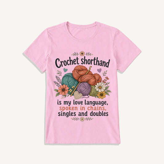 Crochet Love Language Print Crew Neck Cotton Tee