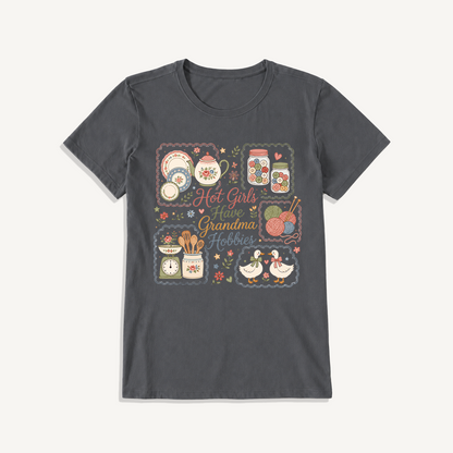 Grandma Hobbies Craft Cottage Print Crew Neck Cotton Tee