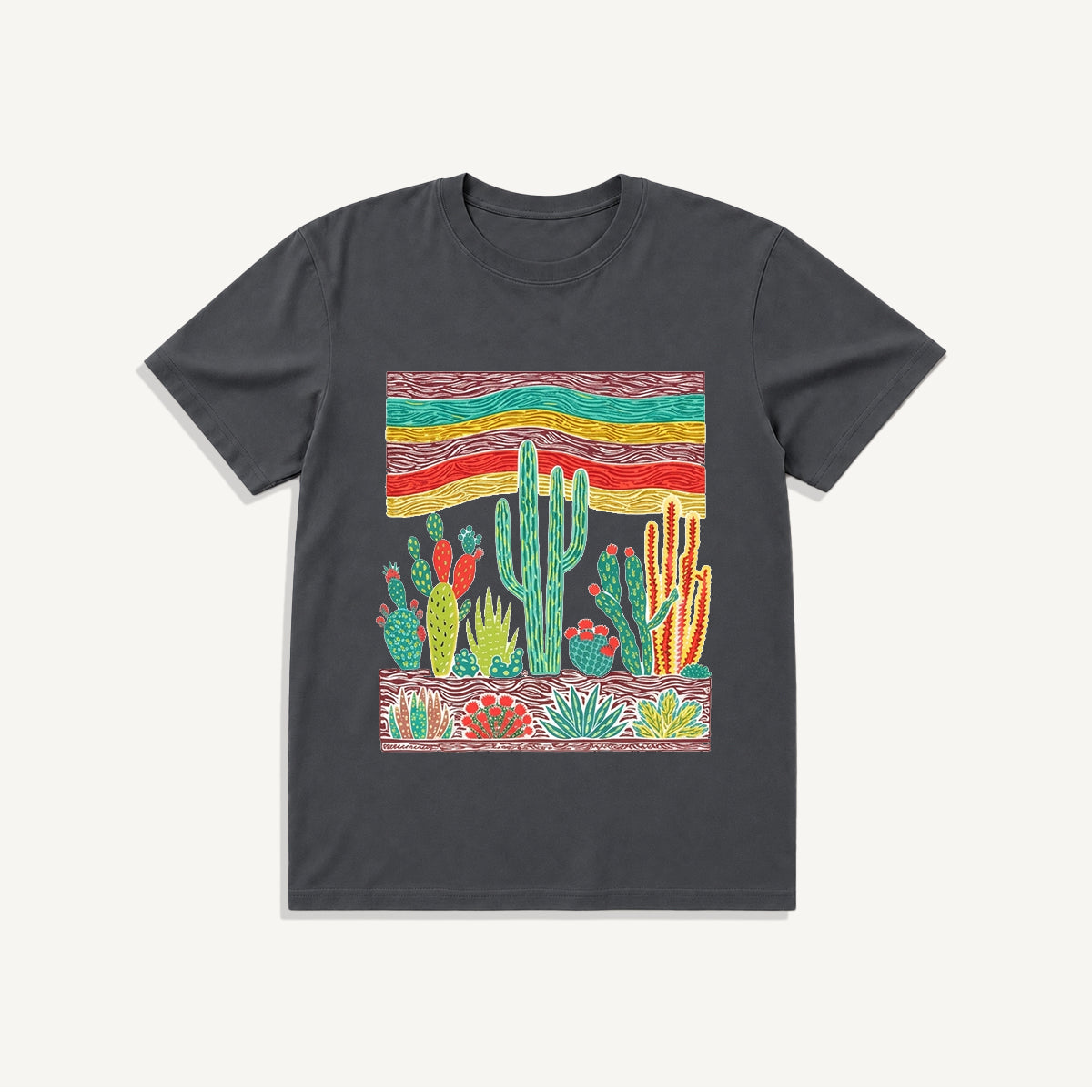 Desert Cactus Skies Print Crew Neck Cotton Tee