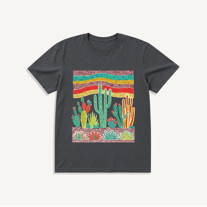 Desert Cactus Skies Print Crew Neck Cotton Tee