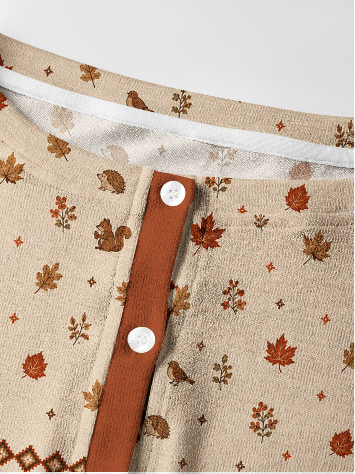 Lightweight Crew Neck Long‑Sleeve Cropped Woodland Pumpkin Harvest Print Fine‑Knit Cardigan