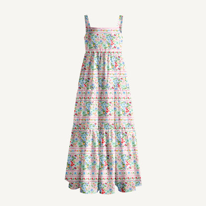 Summer Bloom Border Stripe Print Wide Straps Maxi Dress With Pockets