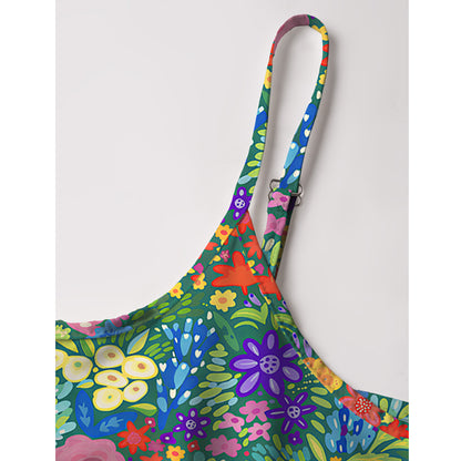 Floral Rainbows Print Spaghetti Strap Mini Dress