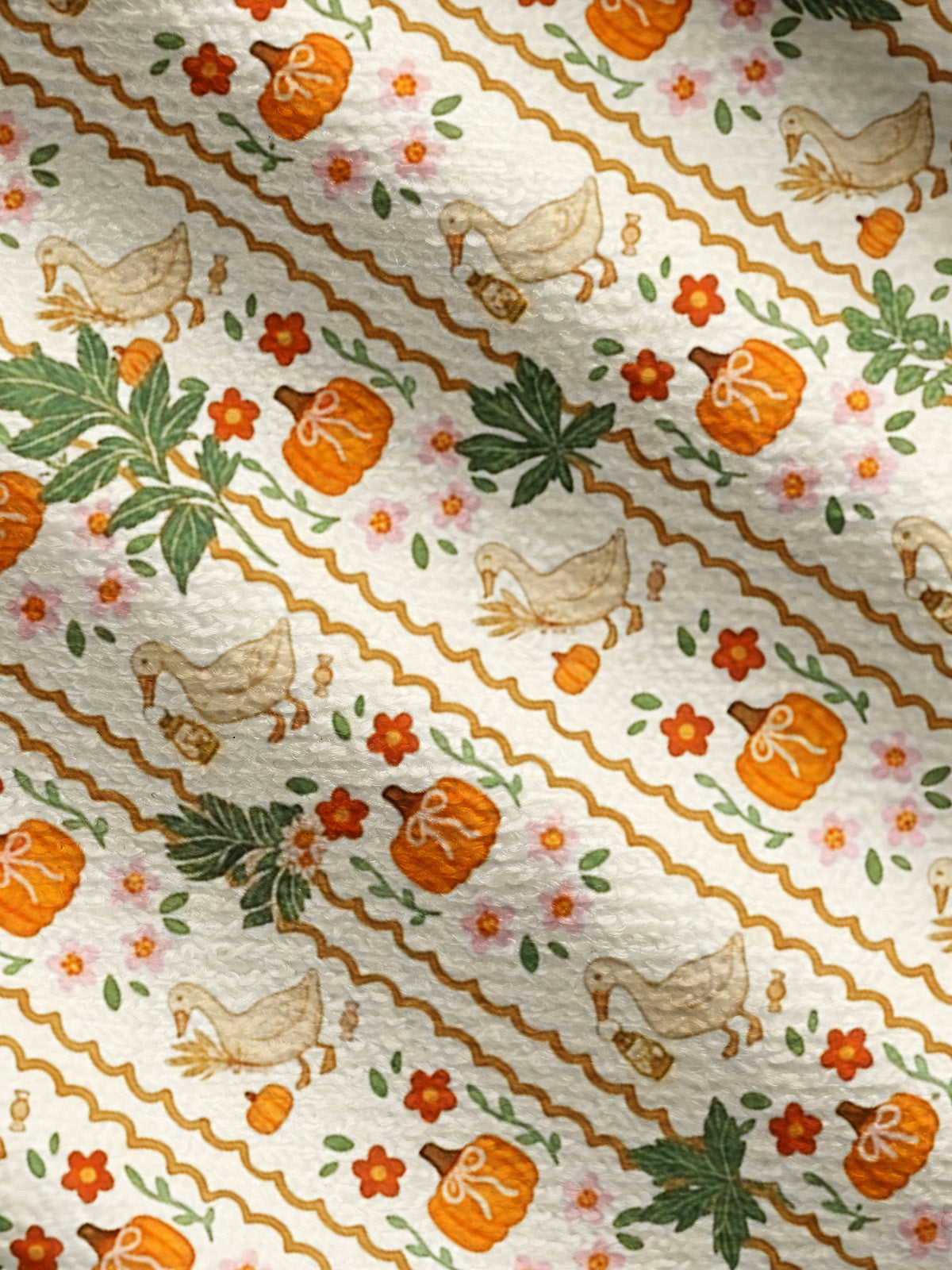 Lightweight Crew Neck Long‑Sleeve Cropped Harvest Goose & Pumpkin Print Fine‑Knit Cardigan