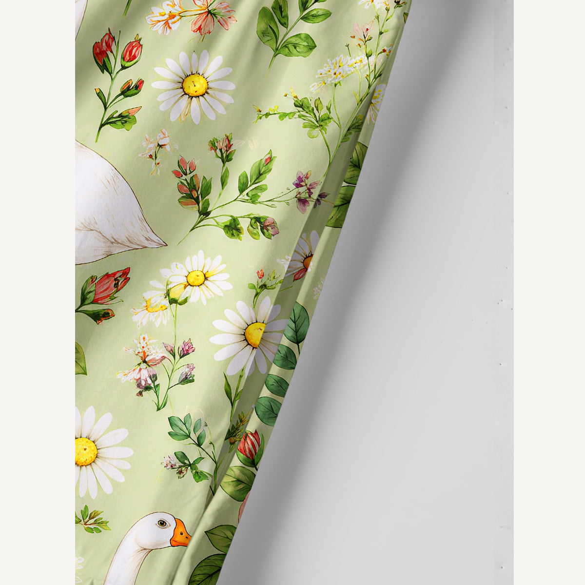 Pastoral Goose Garden Print Cotton Wide Straps Maxi Dress With Pockets
