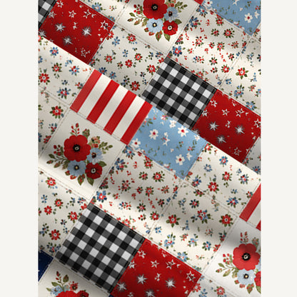 Flower Americana Patchwork Print Wide Straps Maxi Dress With Pockets