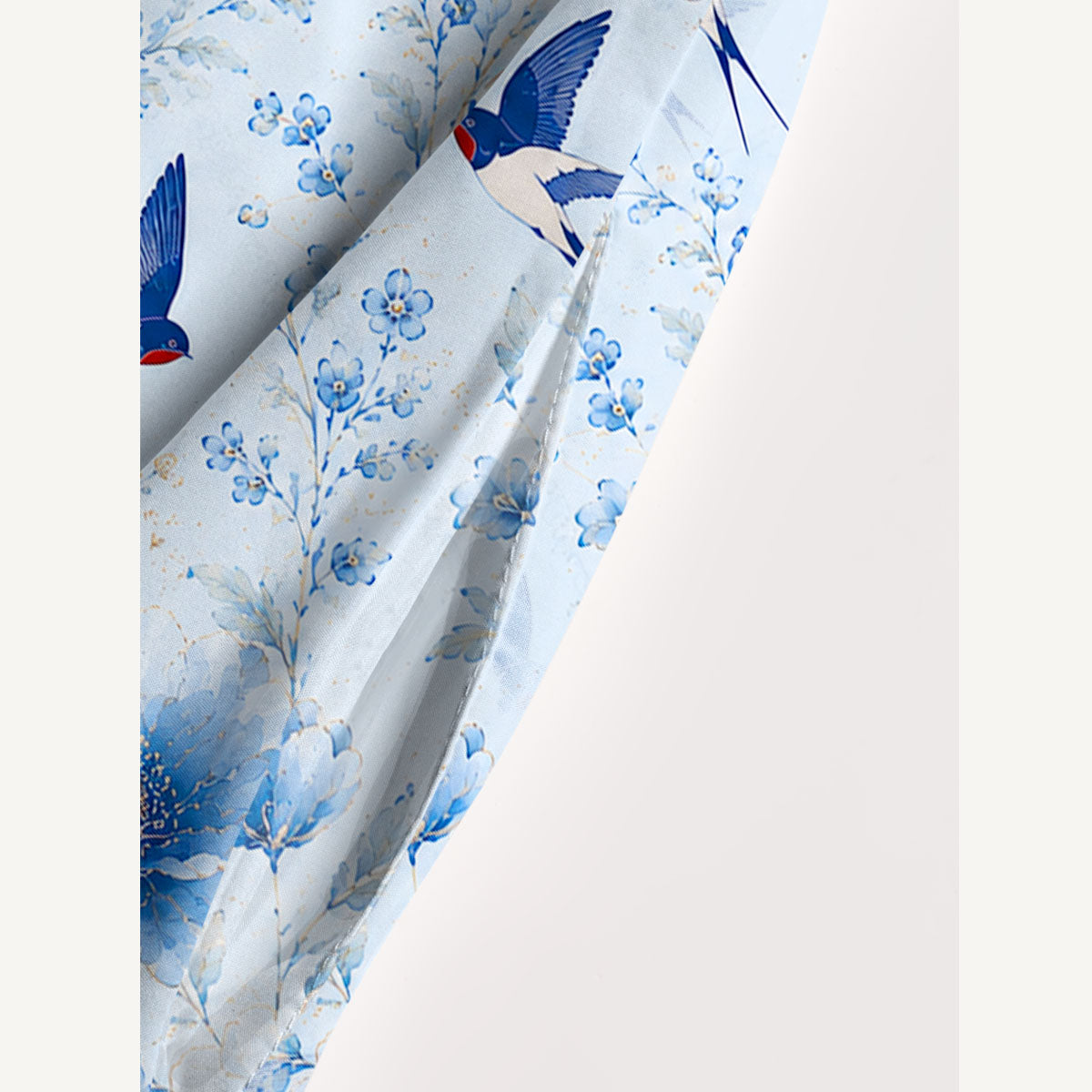 Whispers of Blue Swallows Print Wide Straps Maxi Dress With Pockets