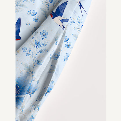 Whispers of Blue Swallows Print Wide Straps Maxi Dress With Pockets