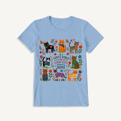 Gentle World Kitty Garden Print Crew Neck Cotton Tee