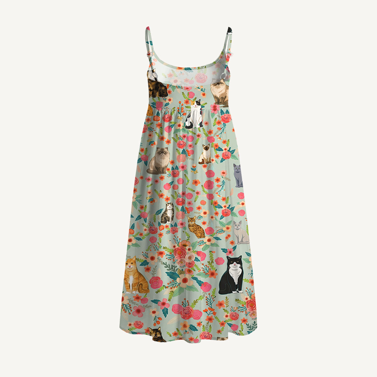 Flower Cat Spaghetti Strap Mini Dress