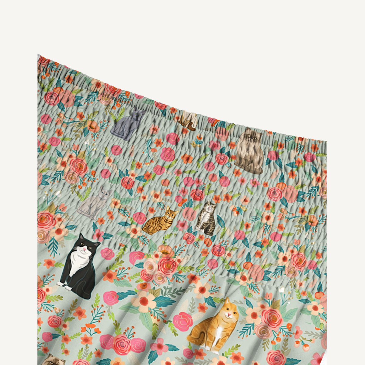 Flower Cat Print Convertible Maxi Skirt & Strapless Dress