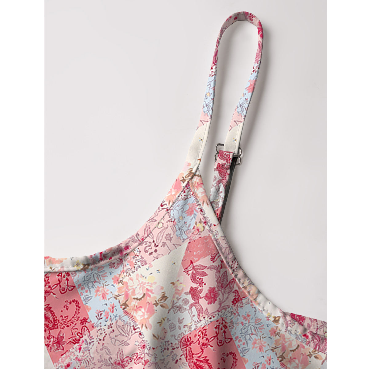Shabby Chic Floral Patchwork Spaghetti Strap Mini Dress