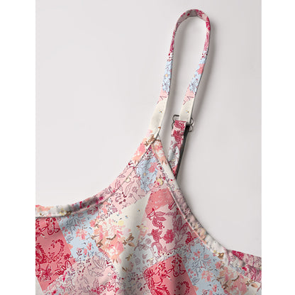 Shabby Chic Floral Patchwork Spaghetti Strap Mini Dress