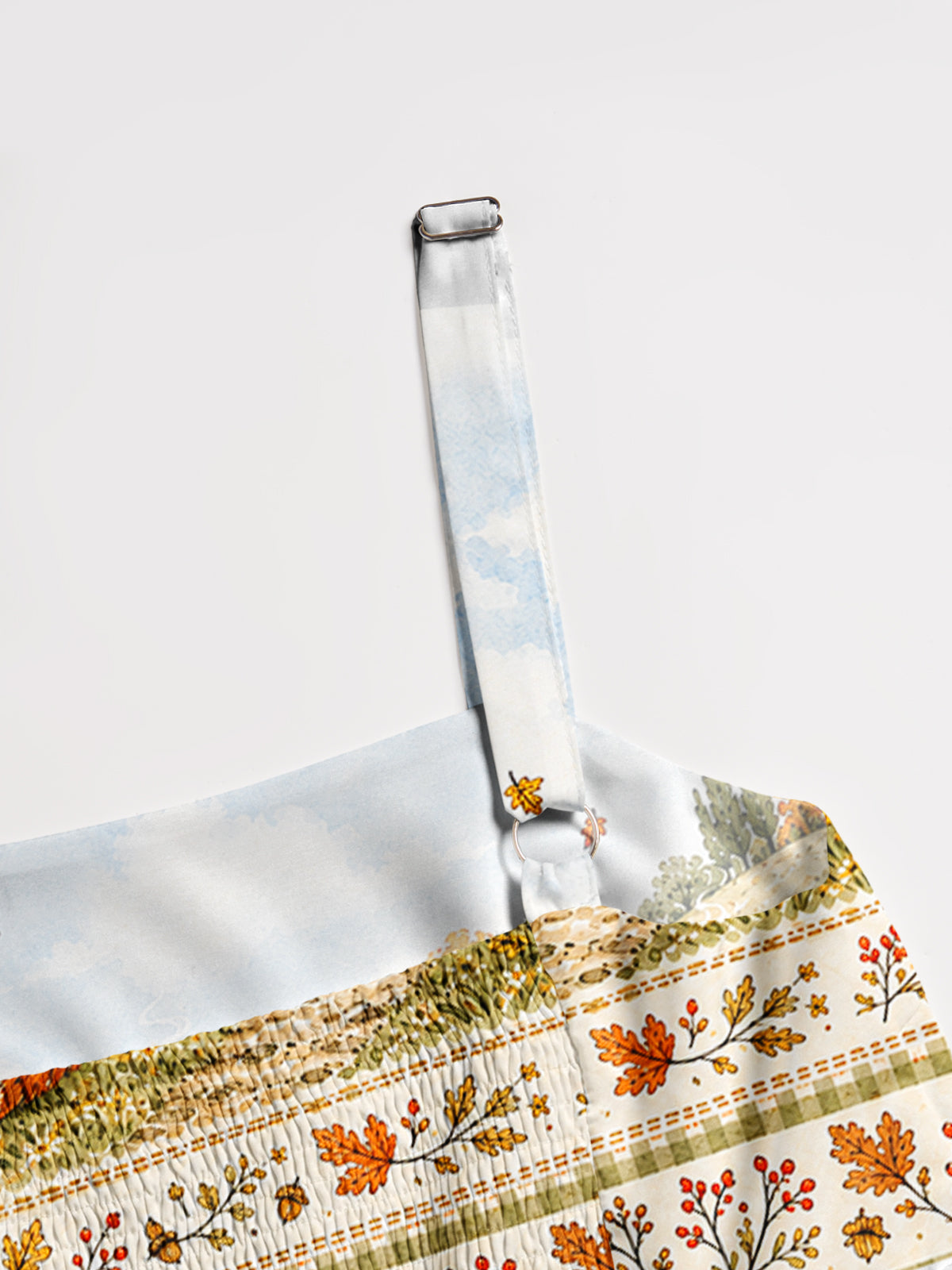 Autumn Cottage Farm Print Wide Straps Maxi Dress With Pockets