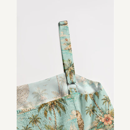 Owl Hawaii Print Wide Straps Maxi Dress With Pockets