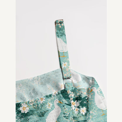 Farmhouse Ducks Print Wide Straps Maxi Dress With Pockets