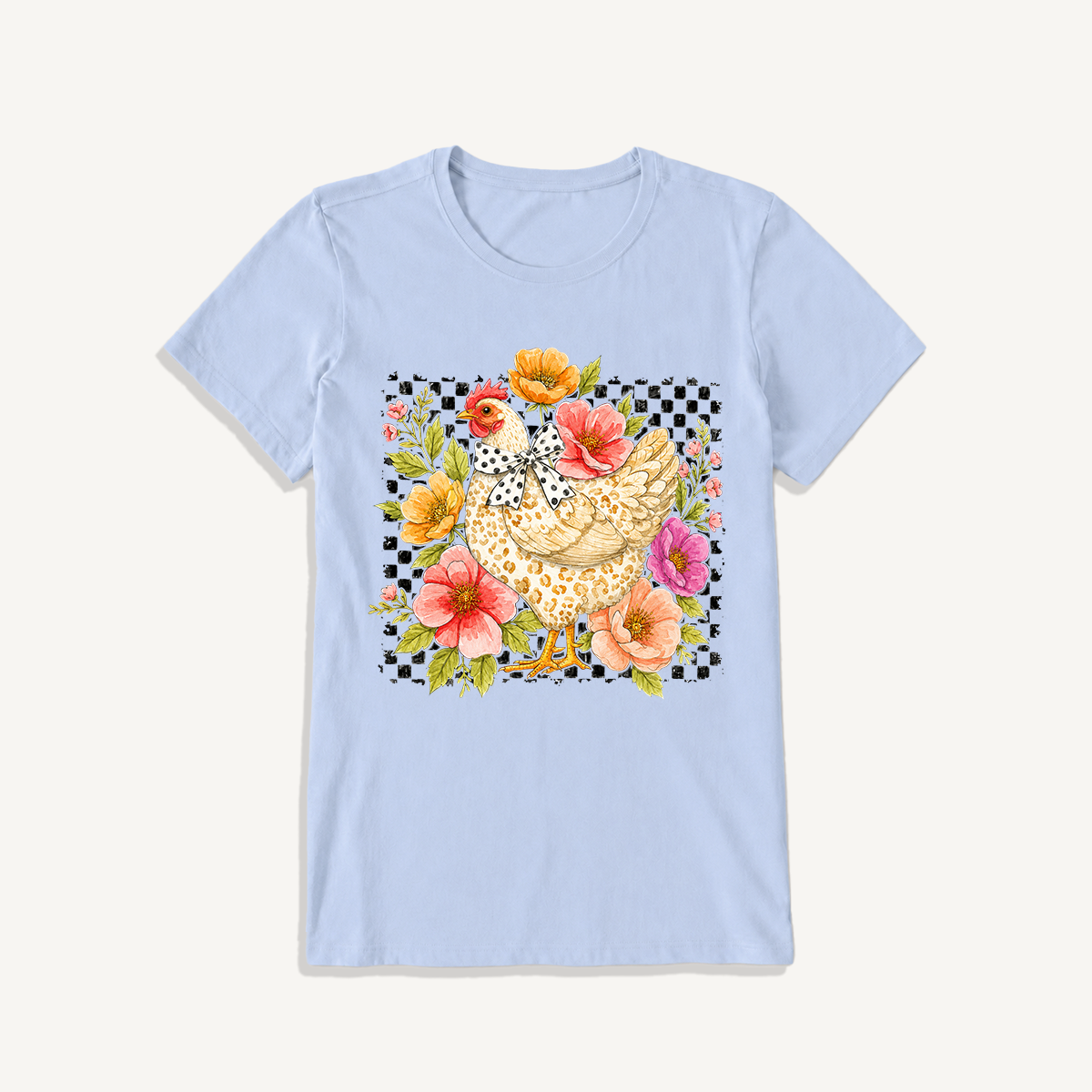 Chic Leopard Hen Print Crew Neck Cotton Tee