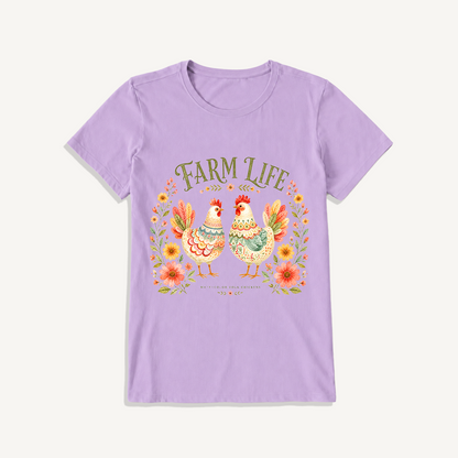 Cozy Farm Life Print Crew Neck Cotton Tee