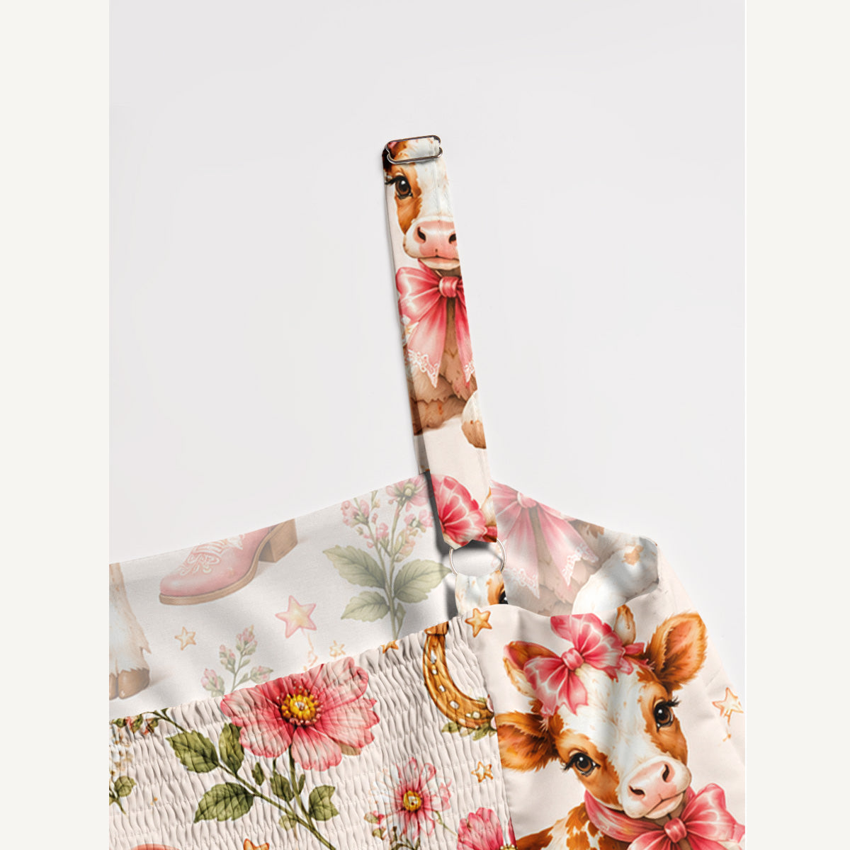 Pink Cow Cowgirl Boots Floral Print Wide Straps Maxi Dress With Pockets
