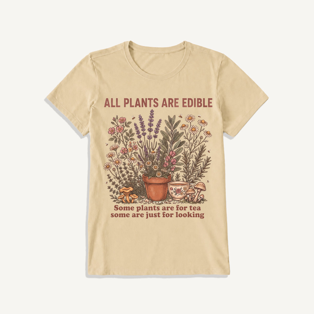 All Plants Are Edible Print Crew Neck Cotton Tee