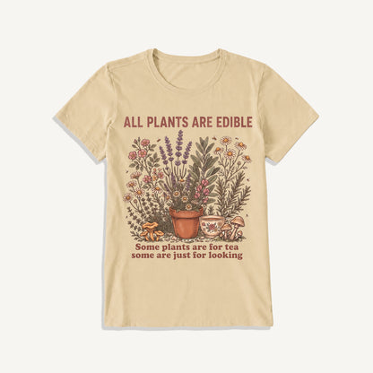 All Plants Are Edible Print Crew Neck Cotton Tee