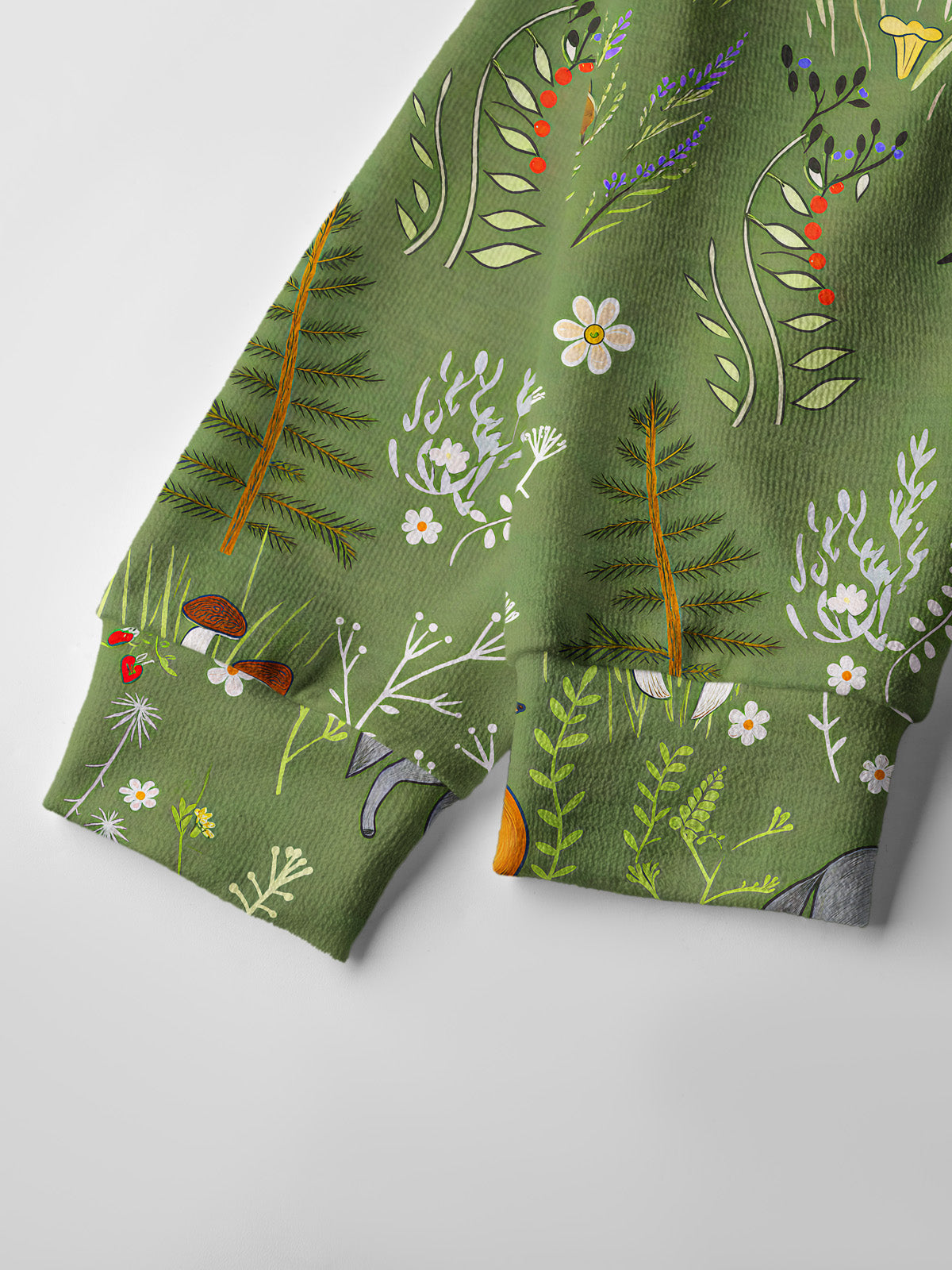Lightweight Crew Neck Long‑Sleeve Cropped Whimsical Woodland Animals Print Fine‑Knit Cardigan