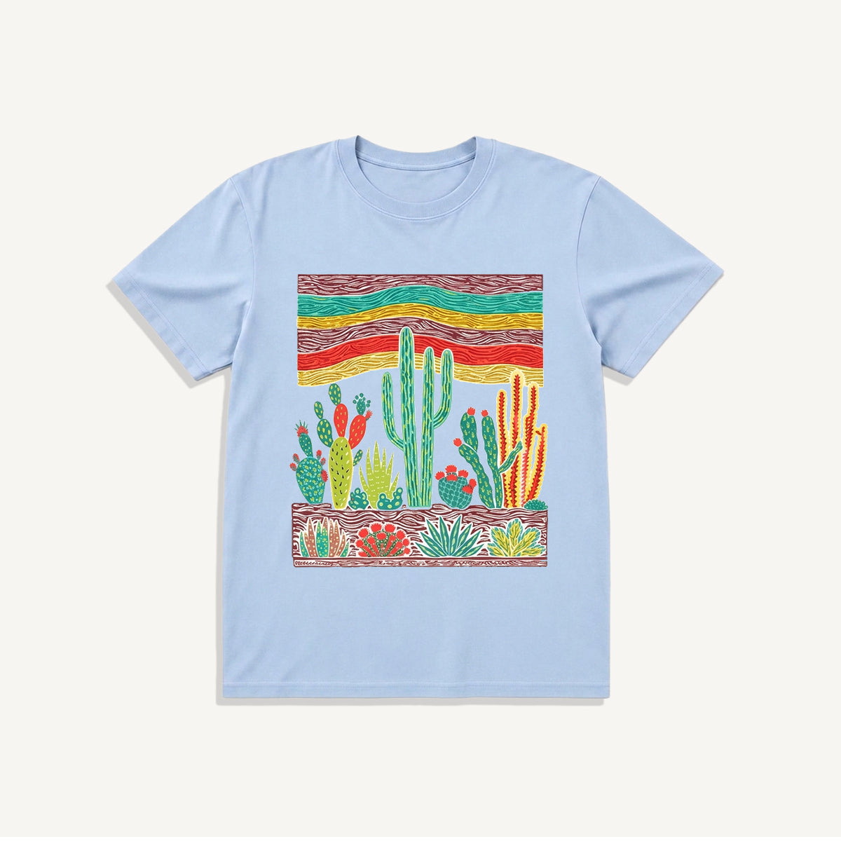Desert Cactus Skies Print Crew Neck Cotton Tee