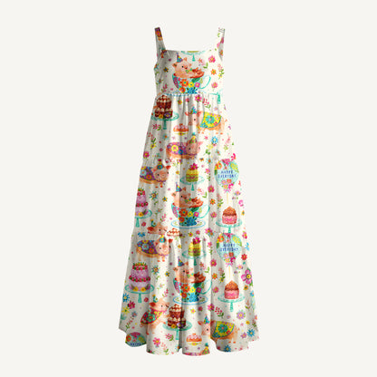 Piggies Happy Everyday Print Wide Straps Maxi Dress With Pockets