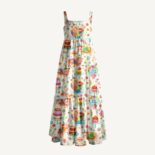 Piggies Happy Everyday Print Wide Straps Maxi Dress With Pockets