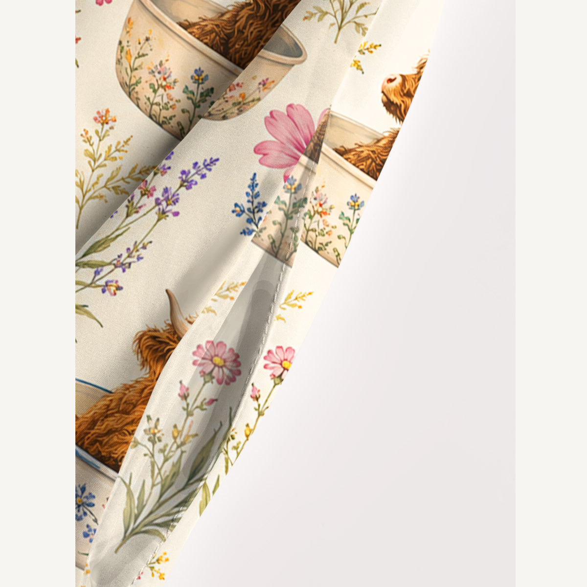 Highland Cow Teacup Floral Print Wide Straps Maxi Dress With Pockets