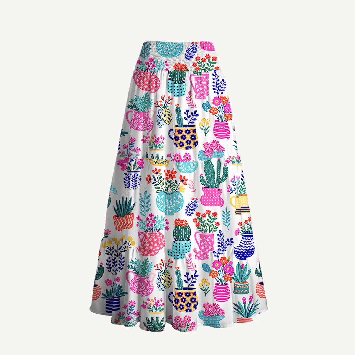Cactus and Flowers Print Convertible Maxi Skirt & Strapless Dress