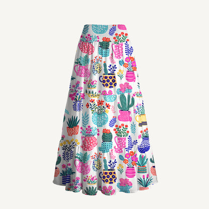 Cactus and Flowers Print Convertible Maxi Skirt & Strapless Dress