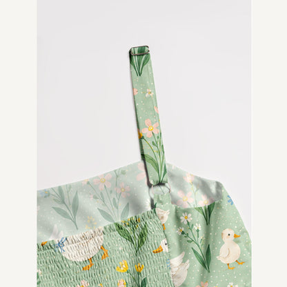 Country Duck & Bloom Print Wide Straps Maxi Dress With Pockets