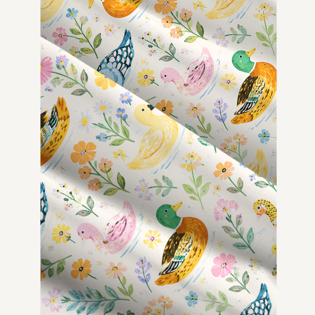 Colorful Duck Art Print Wide Straps Maxi Dress With Pockets