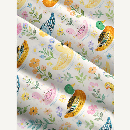 Colorful Duck Art Print Wide Straps Maxi Dress With Pockets