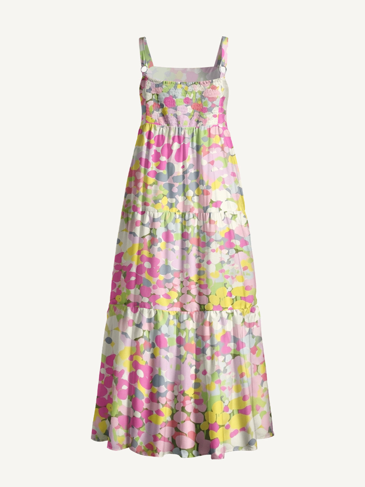 Floral Candy Confetti  Print Wide Straps Maxi Dress With Pockets