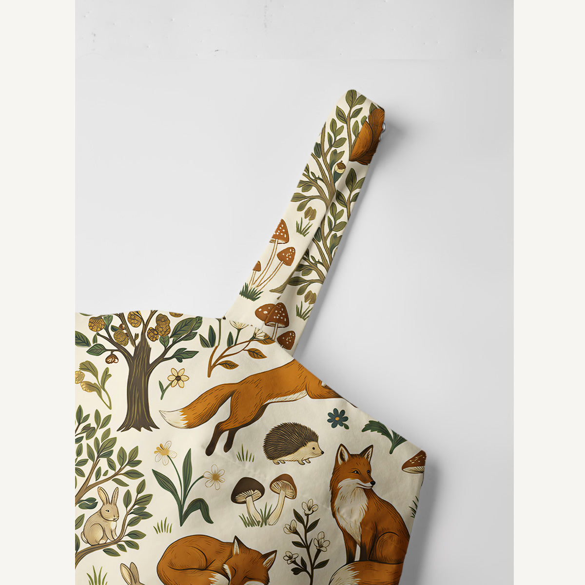 Woodland Creatures Print Cotton Wide Straps Maxi Dress With Pockets