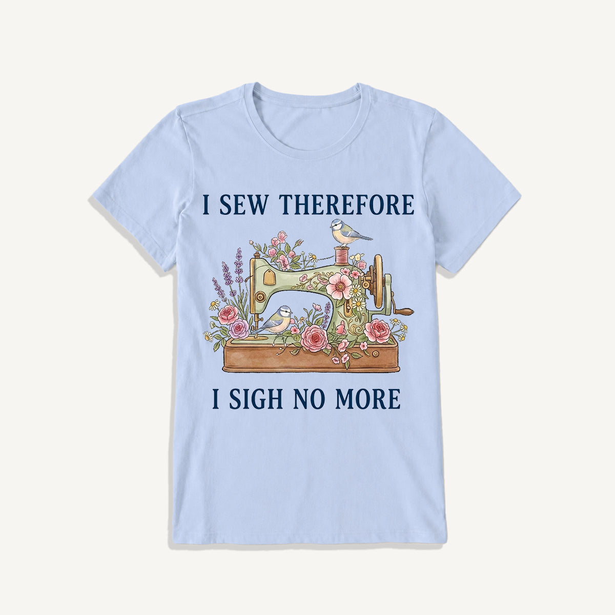 Floral Bird Sewing Serenity Print Crew Neck Cotton Tee