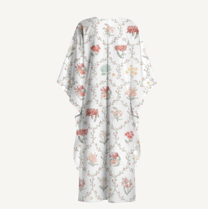 V‑Neck Coral Vine Kimono Sleeve Kaftan Dress