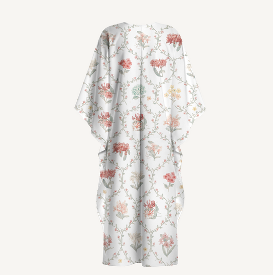 V‑Neck Coral Vine Kimono Sleeve Kaftan Dress