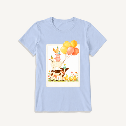 Farm Party Portrait Print Crew Neck Cotton Tee
