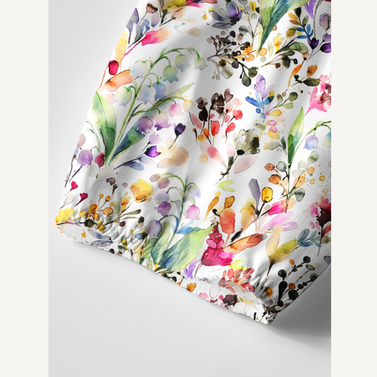 Watercolor Wildflower Garden Print Boho Tie‑Neck Smock Mini Dress