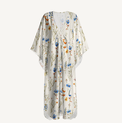 V‑Neck Wild Bloom Kimono Sleeve Kaftan Dress