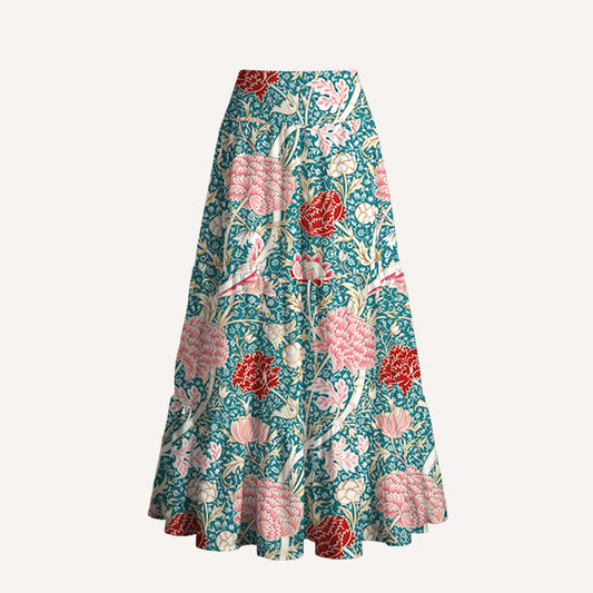 Vintage Peony Lotus Floral Print Convertible Maxi Skirt & Strapless Dress